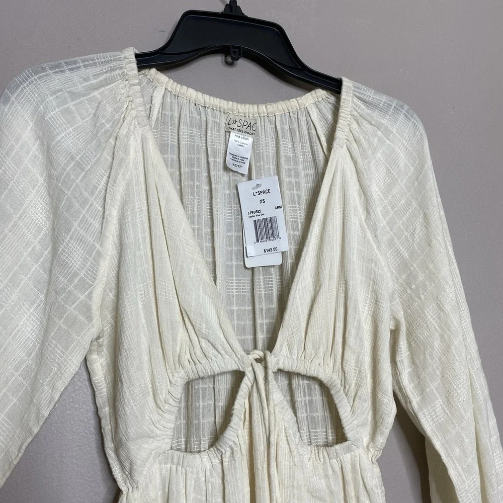 L*Space Feelin Fine ivory cut out mini dress Women Sz XS Long Sleeve Lightweight - Picture 6 of 16